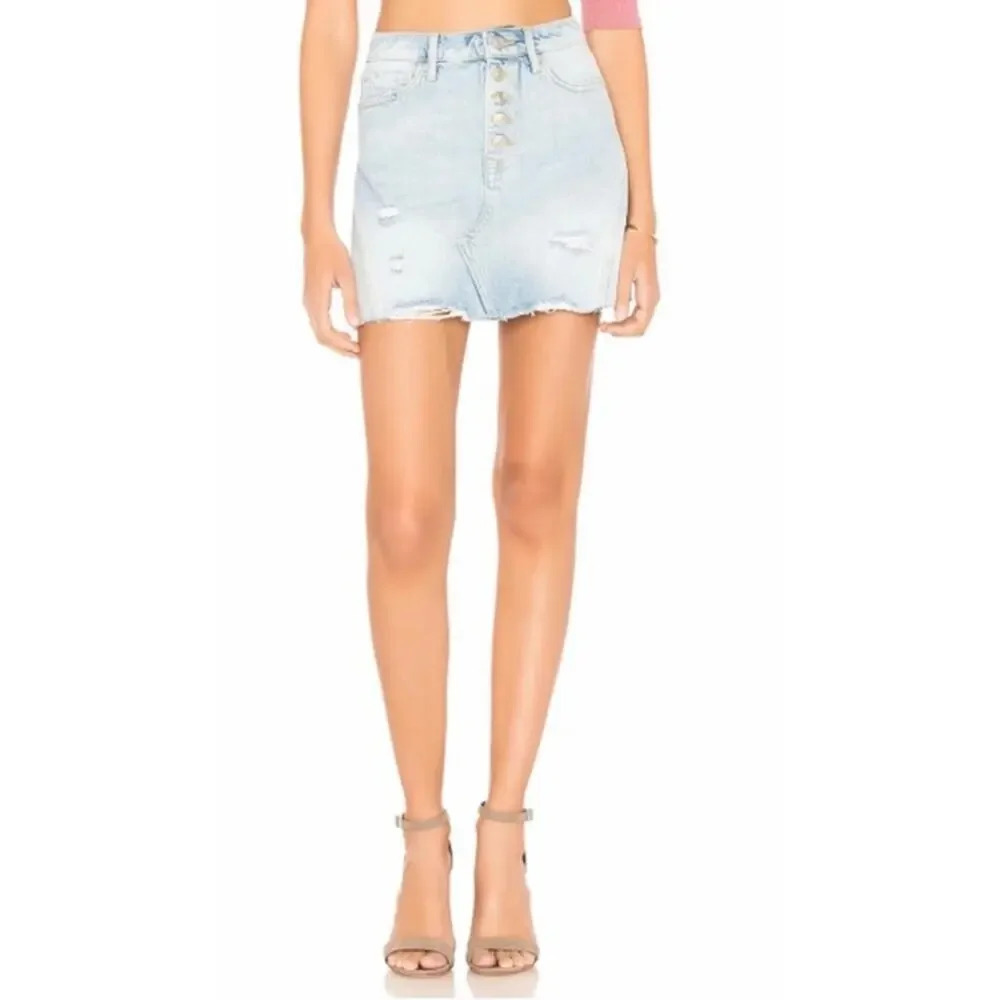 WE THE FREE PEOPLE A-Line Distressed Button Fly‎ Mini Denim Jean Skirt Sz. 27